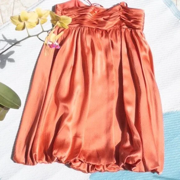 Armani Exchange AX Coral Silk Ruched Bubble/Slip Dress, Size: 4 - Picture 6 of 7